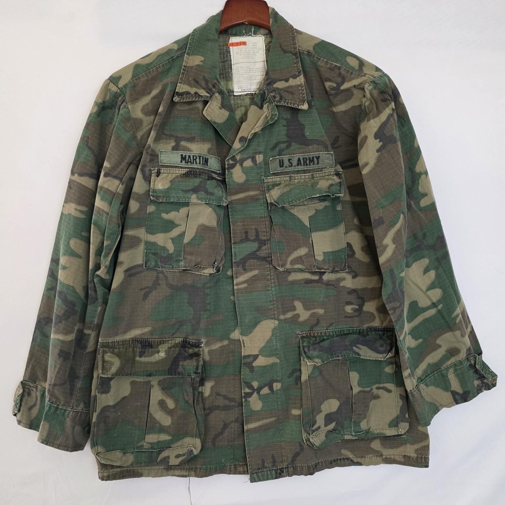 70s Army ERDL BDU Hot Weather Coat Vietnam Camo Jacket Ripstop M/L Short. Selma